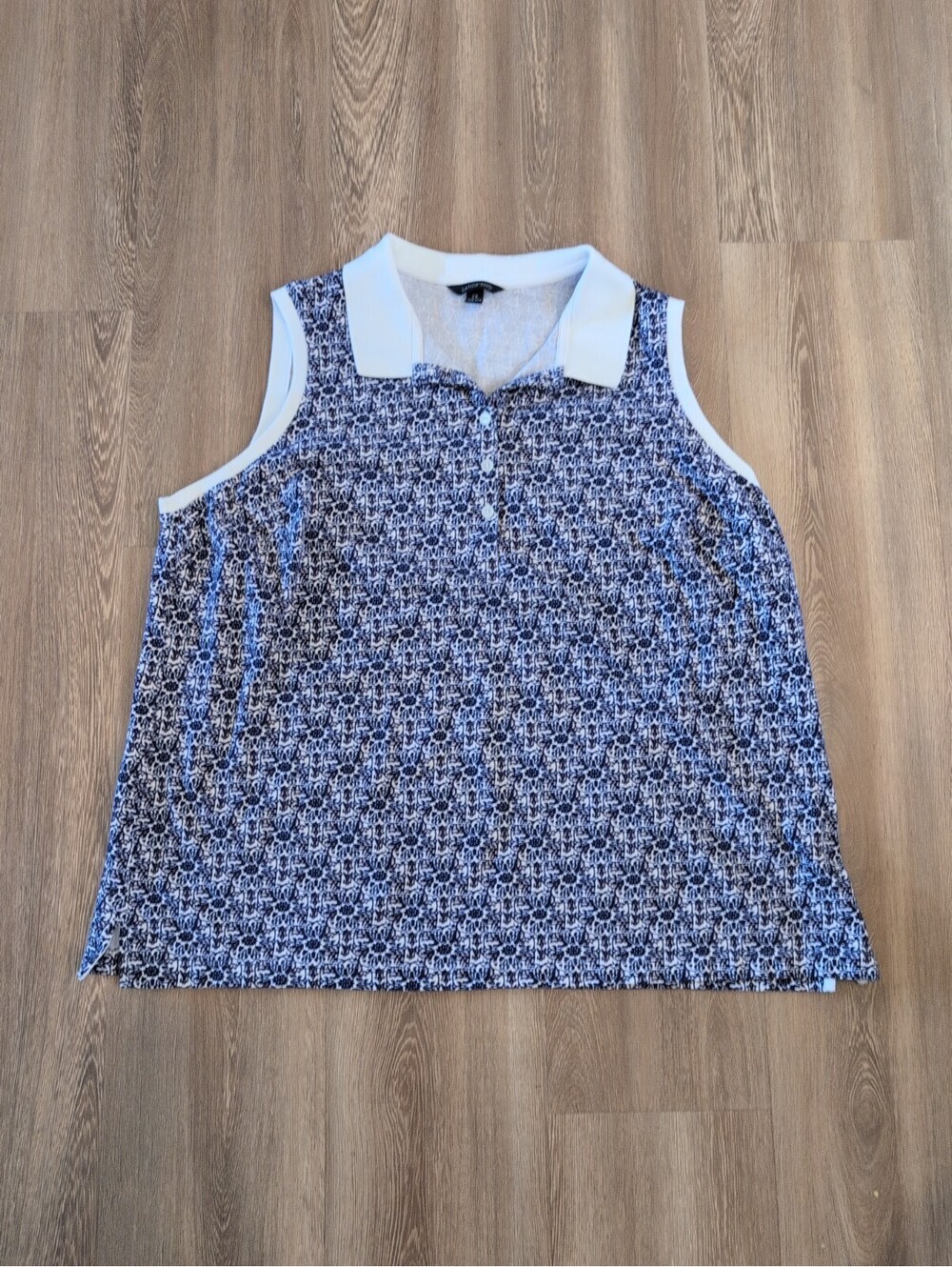 Land’s End Women’s Golf Pickleball Polo Shirt Floral 2X Floral Blue Sleeveless